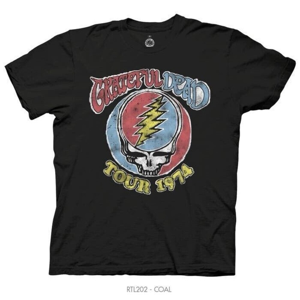 Grateful Dead concert band tee Tshirt Black Ripple Junction tour 74 Unisex Large